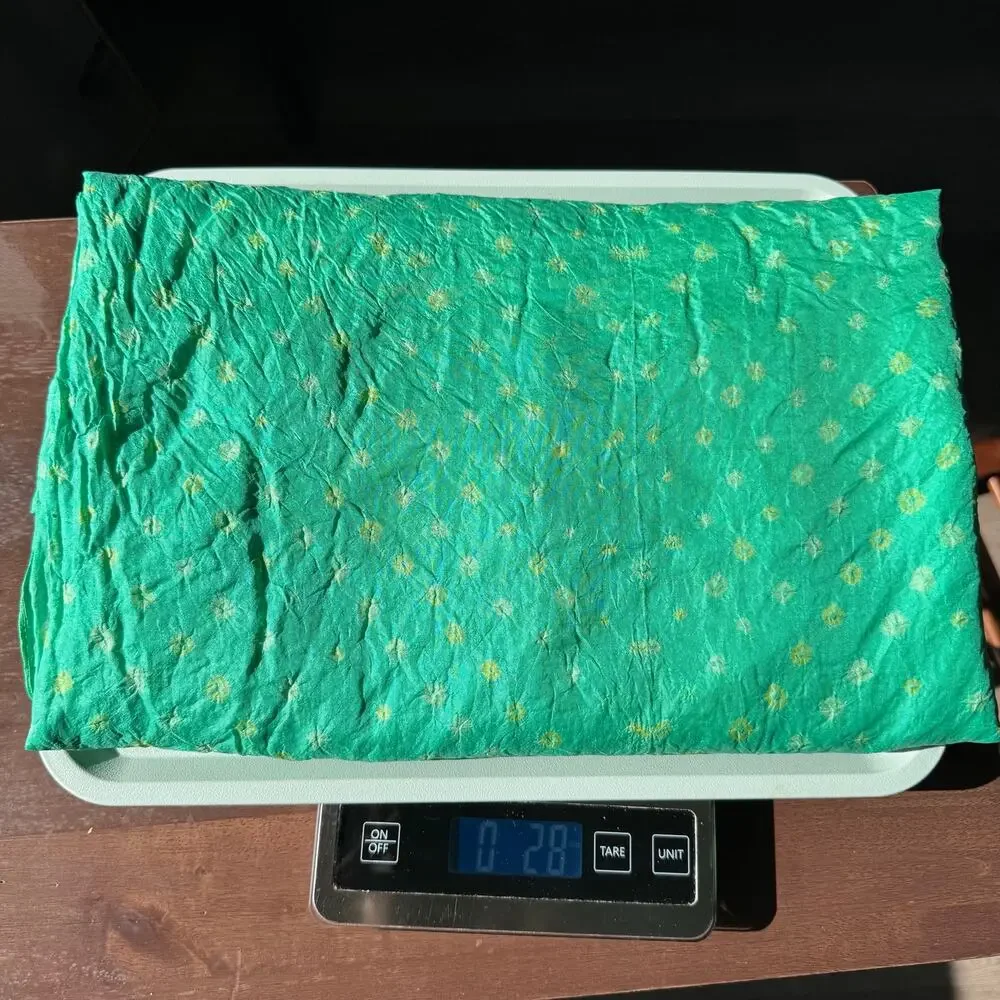 Oversized Green Silk Scarf Wrap Shawl Bandhani Style 100x42 Lightweight